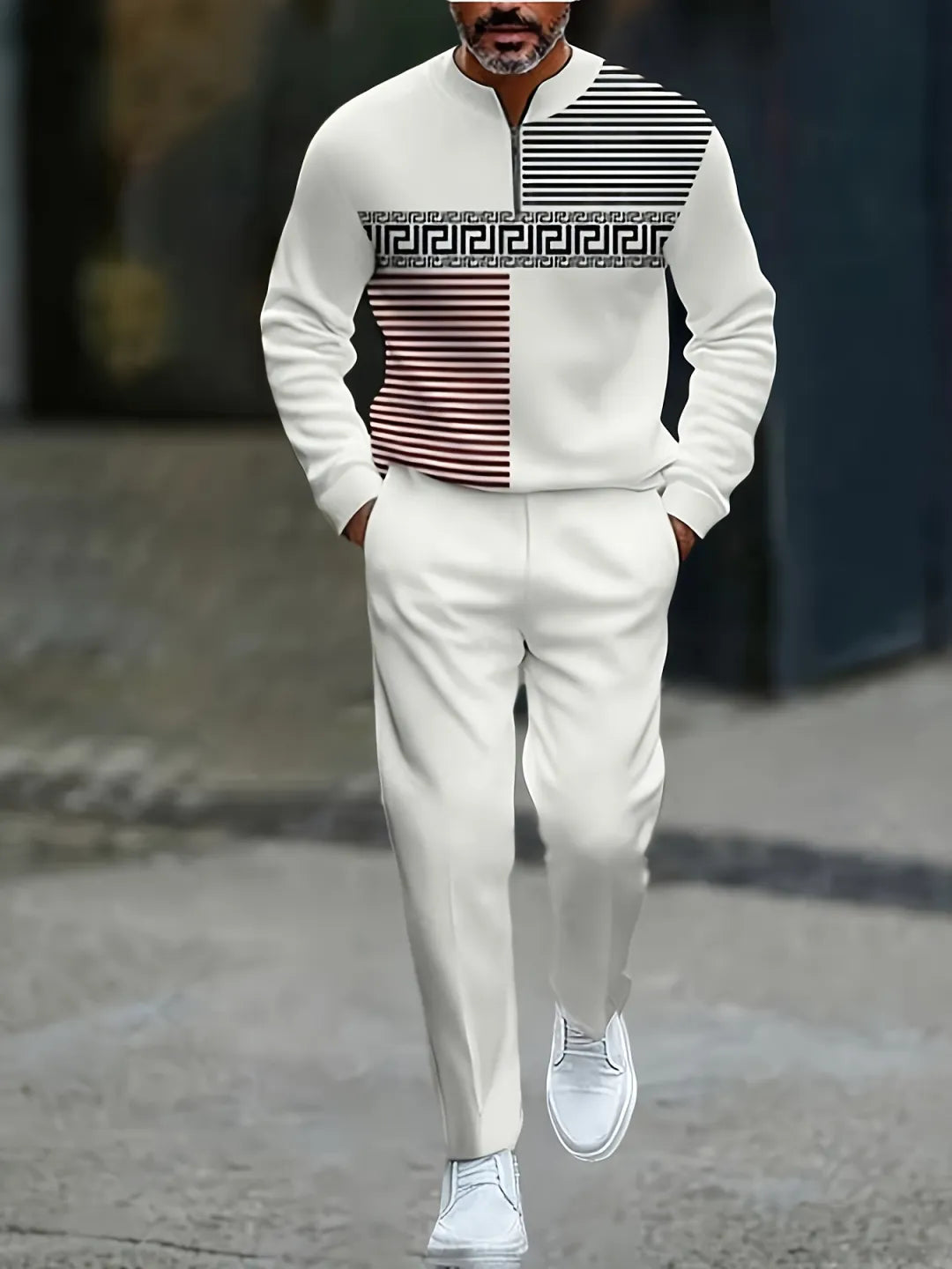 Neck Zipper Long Sleeved Trousers Two-Piece Set