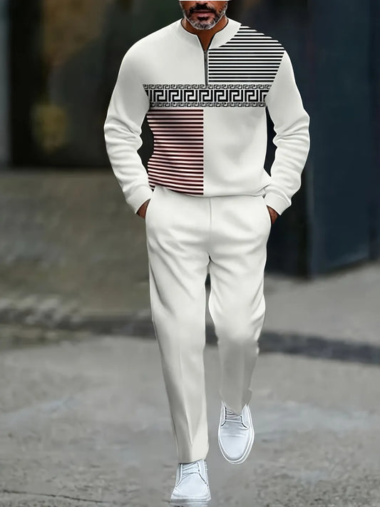 Neck Zipper Long Sleeved Trousers Two-Piece Set