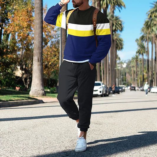 Contrast Color Black And Blue Print Sweatshirt And Sweatpants Co-Ord