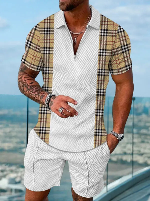 Polo Short Sleeve Zipper Two-Piece Set