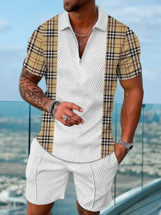 Polo Short Sleeve Zipper Two-Piece Set