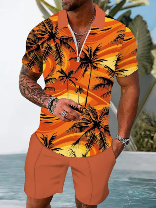 Polo Short Sleeve Zipper Two-Piece Set