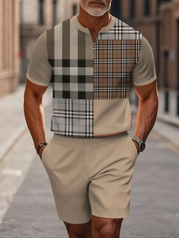 Short Sleeve Zipper Two-piece Set - DUVAL