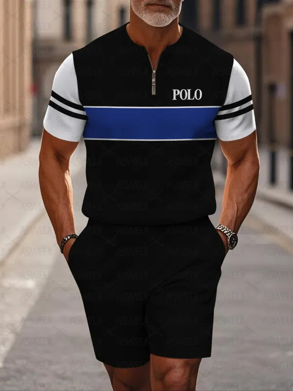 Short Sleeve Zipper Two-piece Set - DUVAL