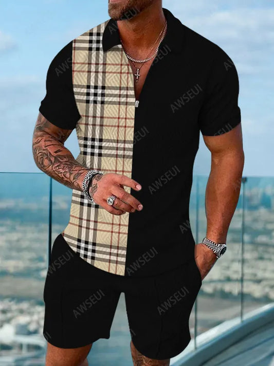 Polo Short Sleeve Zipper Two-Piece Set