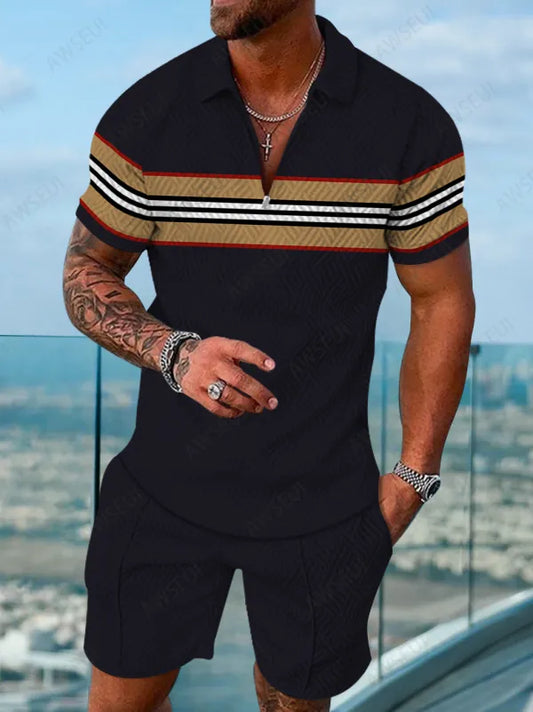 Polo Short Sleeve Zipper Two-Piece Set