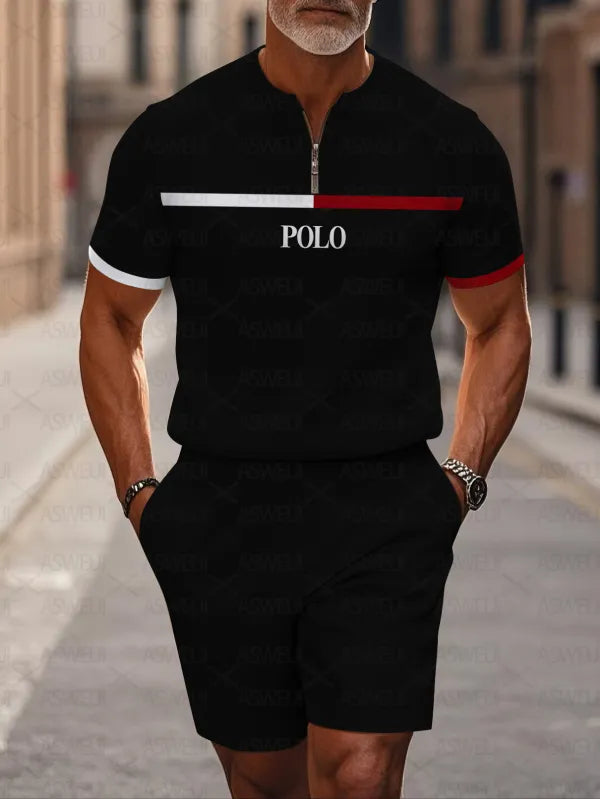 Short Sleeve Zipper Two-piece Set - DUVAL