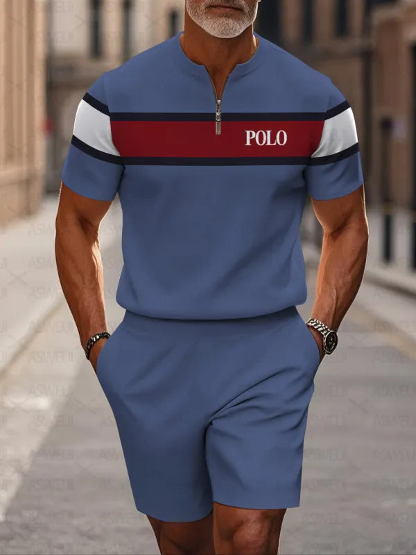 Short Sleeve Zipper Two-piece Set - DUVAL