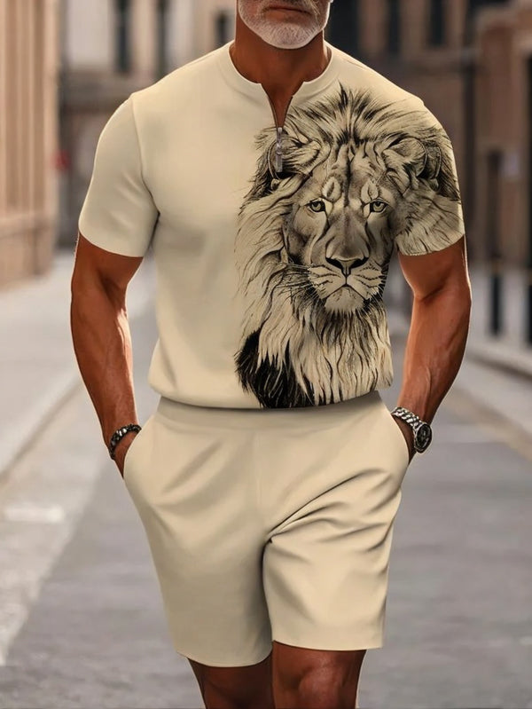 Short Sleeve Zipper Two-piece Set - DUVAL