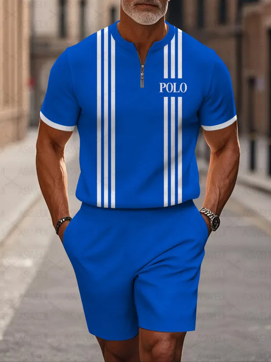 Short Sleeve Zipper Two-piece Set