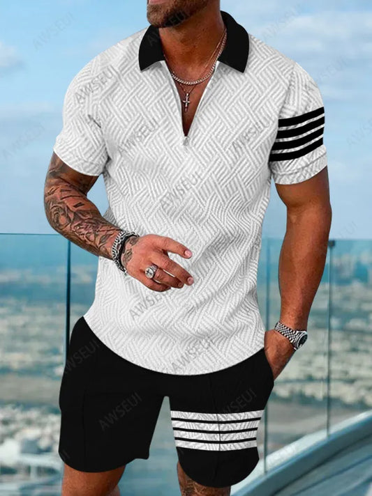 Polo Short Sleeve Zipper Two-Piece Set