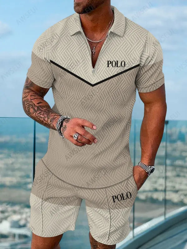 Polo Short Sleeve Zipper Two-Piece Set