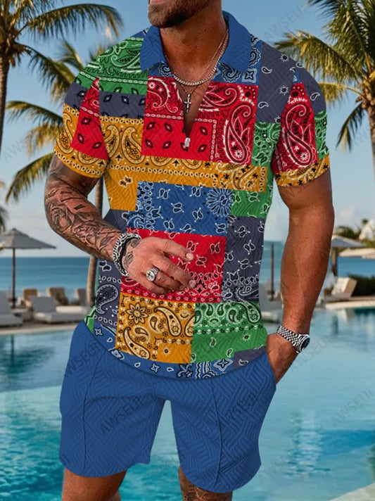 Polo Short Sleeve Zipper Two-Piece Set