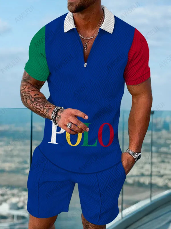 Polo Short Sleeve Zipper Two-Piece Set