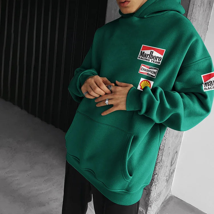 Oversized Hoodie Racing Graphic Print Hooded Sweatshirt - DUVAL