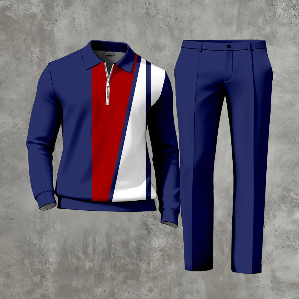 Long Sleeved Casual Quarter Zip Two-Piece Set - DUVAL