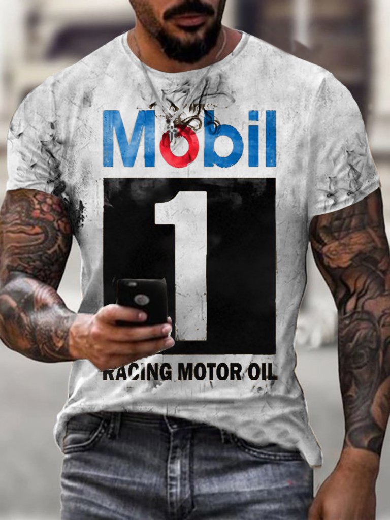 Men's Vintage Motor Oil Badge Printed T-shirt