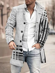 Casual Gradient Light Gray Plaid Print Coat