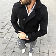 Casual Black British Style Short Trench Coat - DUVAL