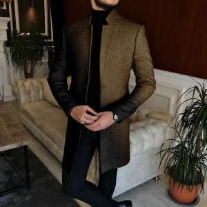 Patchwork Gradient Color Standing Collar Tweed Coat - DUVAL
