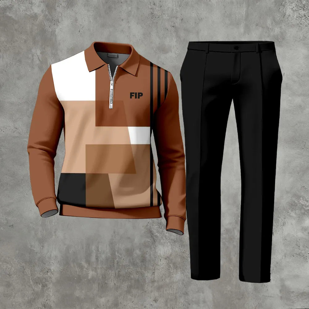 Long Sleeved Casual Quarter Zip Two-Piece Set - DUVAL