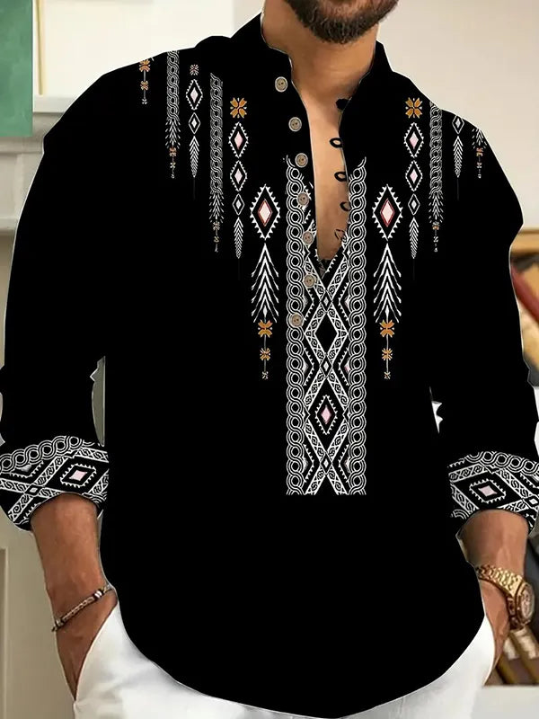 Style Pattern Long-Sleeved Shirts Tops - DUVAL