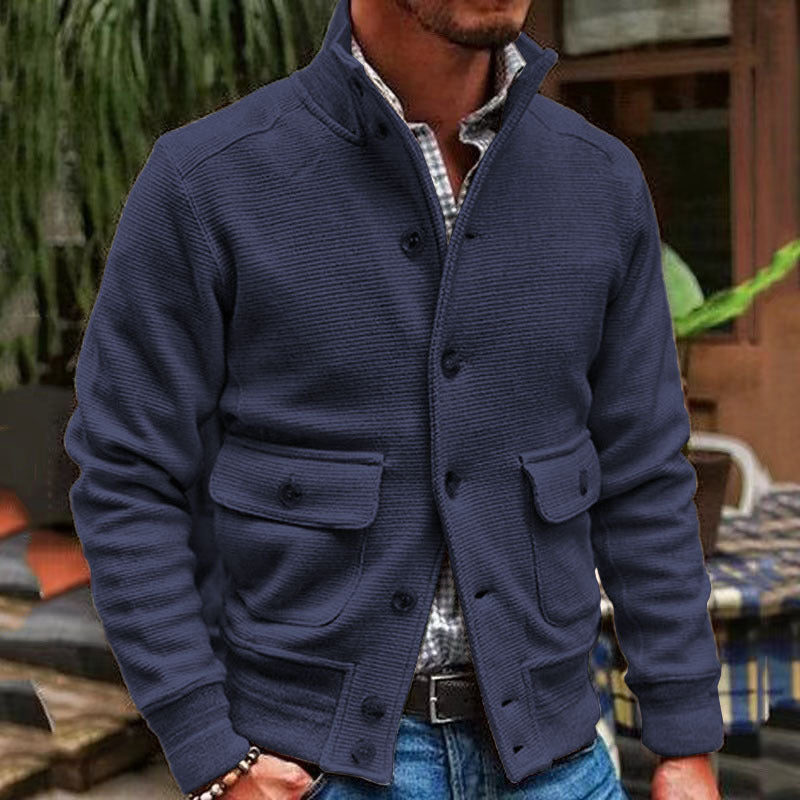 men's-stand-collar-solid-color-jacket