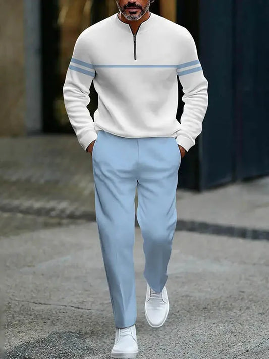 Neck Zipper Long Sleeved Trousers Two-Piece Set