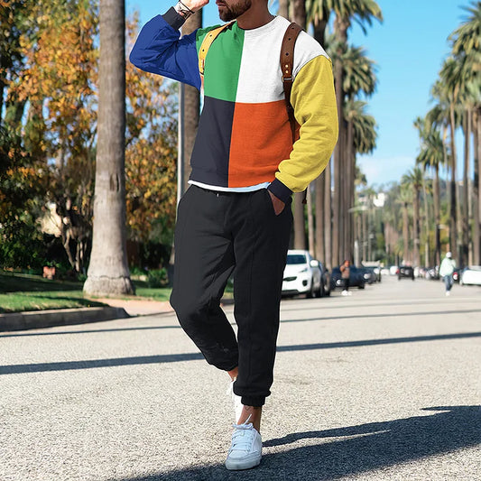 Stylish Contrasting Colors Print Sweatshirt And Sweatpants Co-Ord