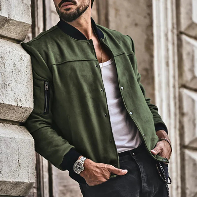 Suede Stand Collar Button Jacket - DUVAL
