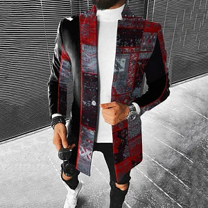 Color Block Perris Black And Red Print Coat - DUVAL