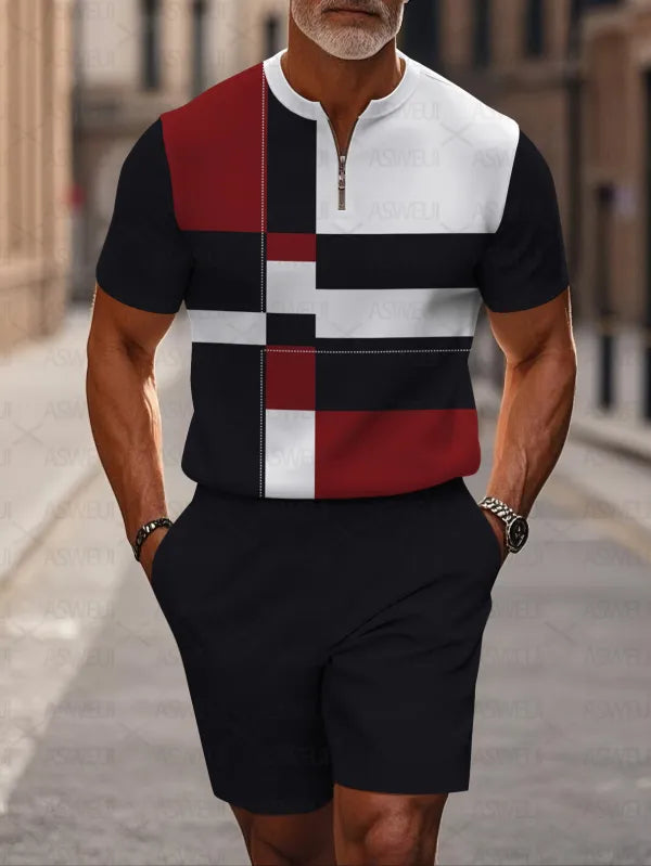 Short Sleeve Zipper Two-piece Set - DUVAL