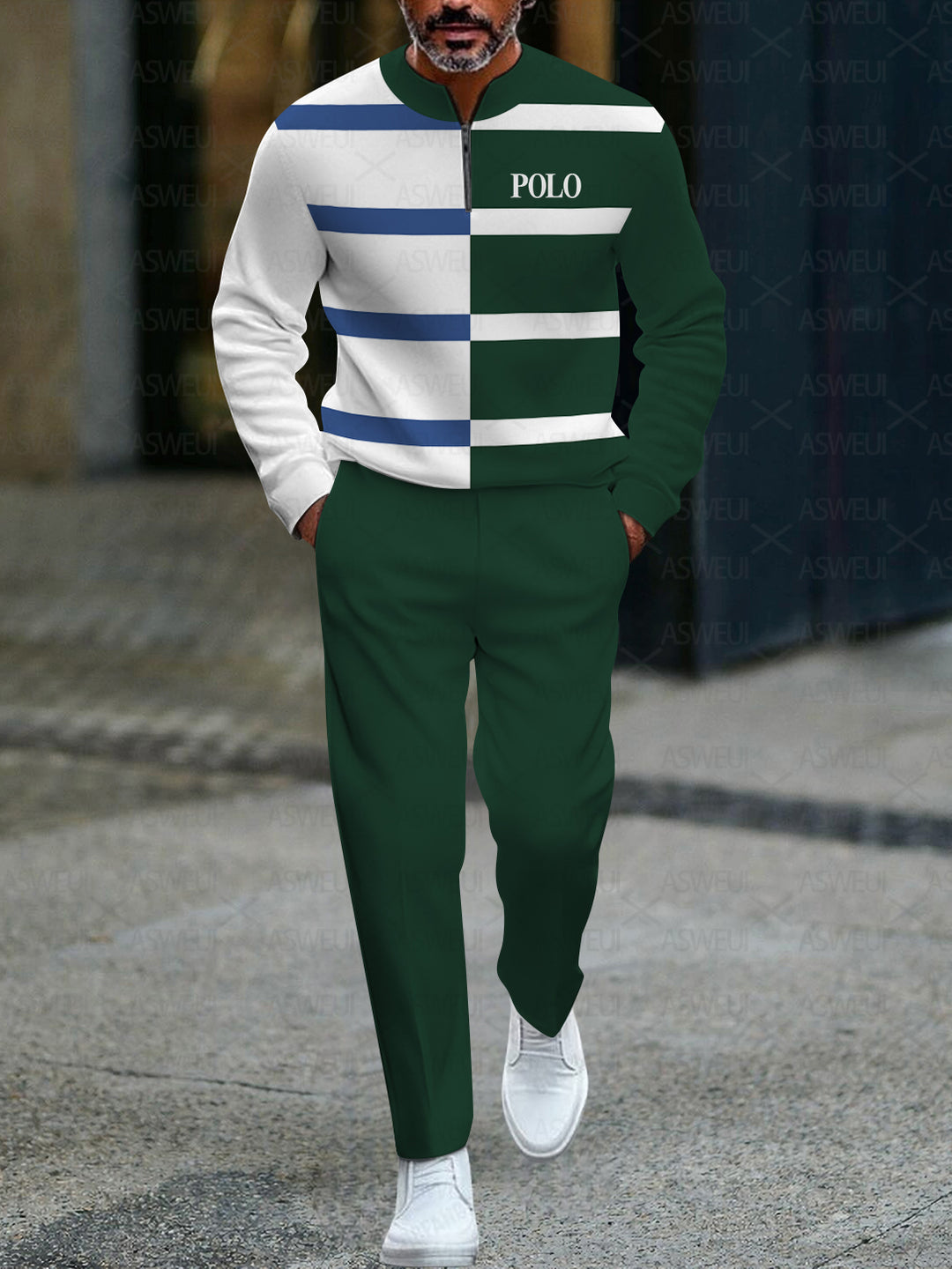 Zipper Long Sleeve Long Pants Two-Piece Set - DUVAL