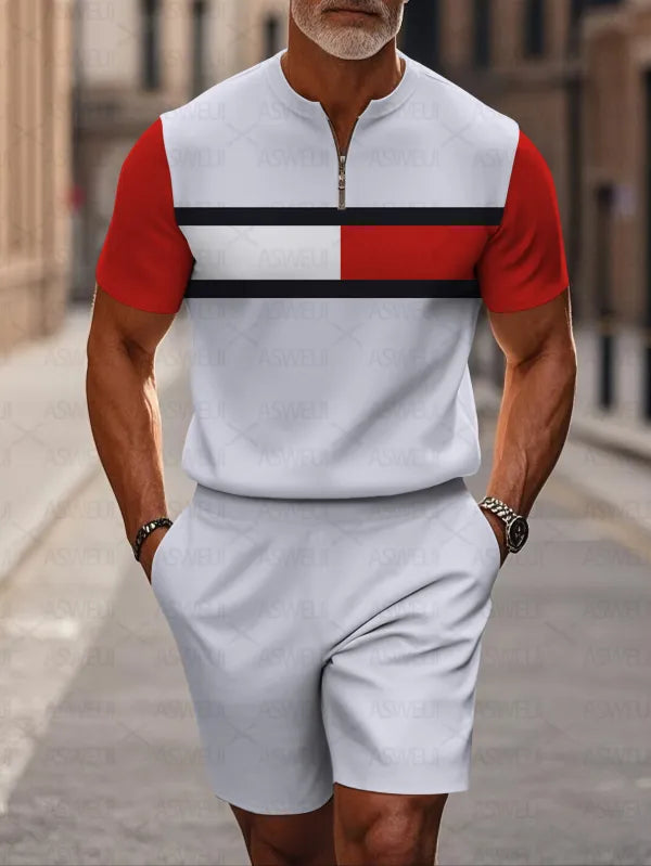 Short Sleeve Zipper Two-piece Set - DUVAL