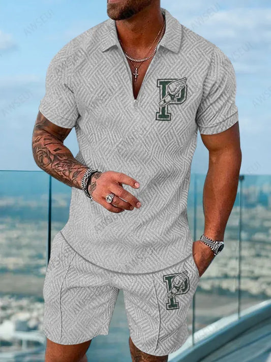 Polo Short Sleeve Zipper Two-Piece Set
