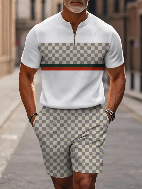 Short Sleeve Zipper Two-piece Set - DUVAL