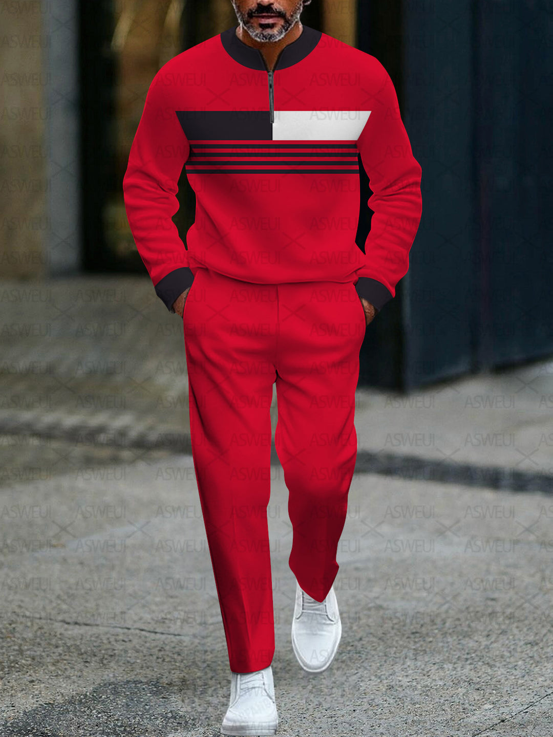 Zipper Long Sleeve Long Pants Two-Piece Set - DUVAL