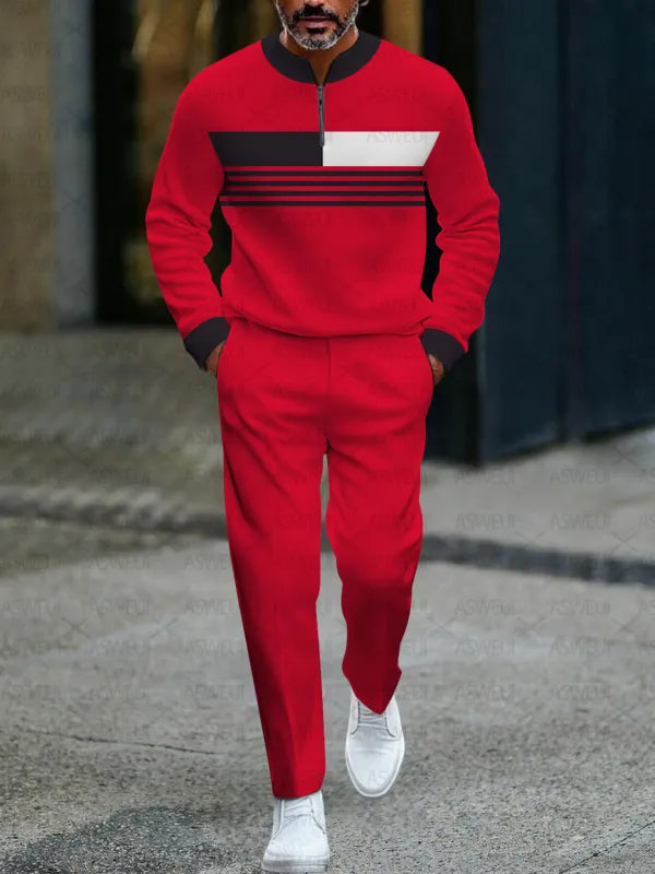 Zipper Long Sleeve Long Pants Two-Piece Set - DUVAL