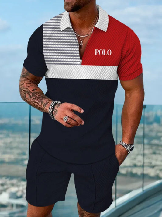 Polo Short Sleeve Zipper Two-Piece Set