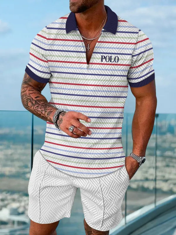 Polo Short Sleeve Zipper Two-Piece Set