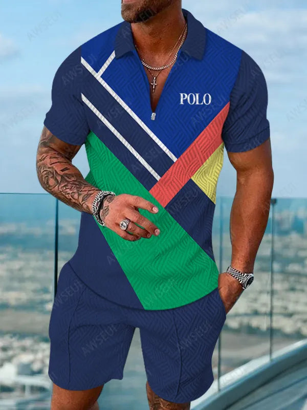 Polo Short Sleeve Zipper Two-Piece Set