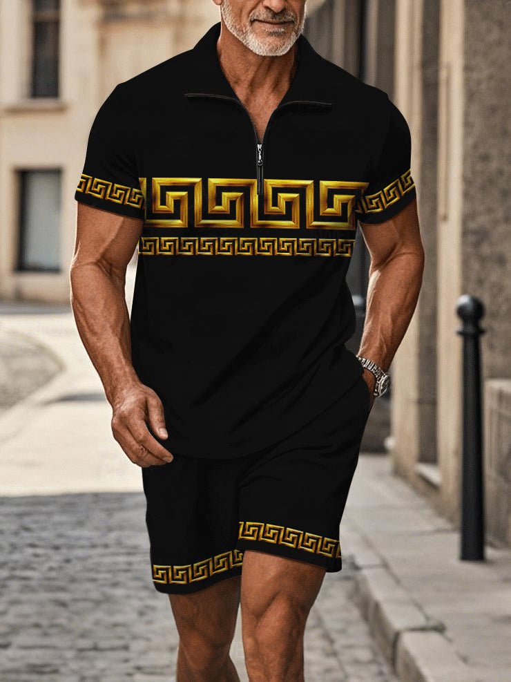 Polo Short Sleeve Zipper Two-Piece Set - DUVAL