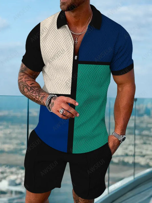 Polo Short Sleeve Zipper Two-Piece Set