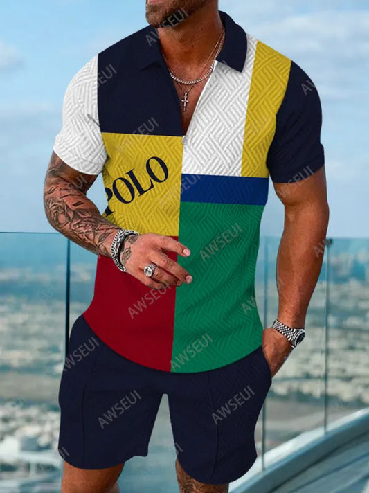 Polo Short Sleeve Zipper Two-Piece Set