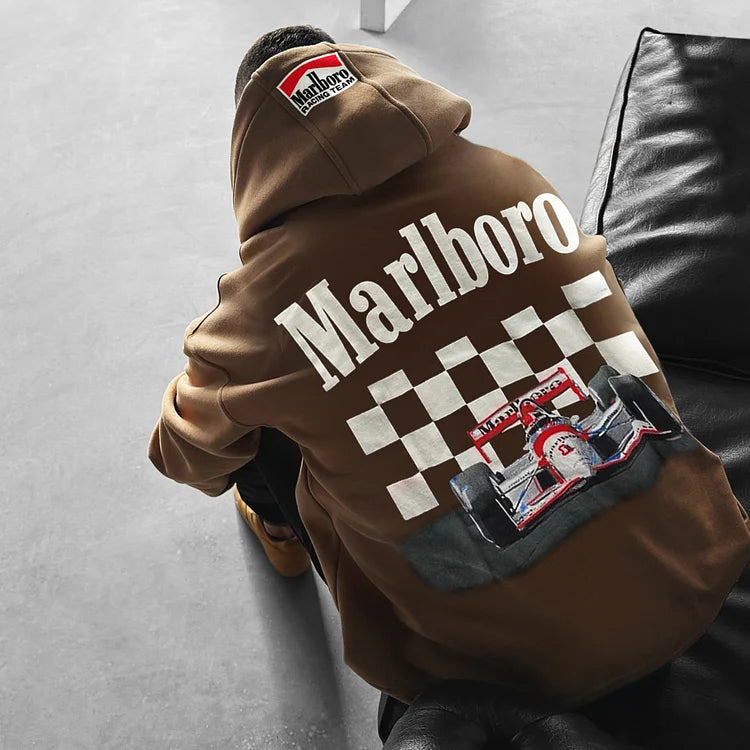 Oversized Hoodie Racing Graphic Print Hooded Sweatshirt - DUVAL