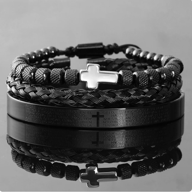 Luxury Stainless Steel Cross Bracelet Set