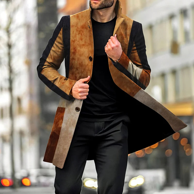 Retro Fashion Khaki Geometric Coat - DUVAL