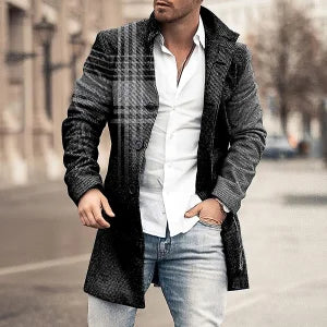 Casual Color Block Gradient Plaid Print Coat - DUVAL