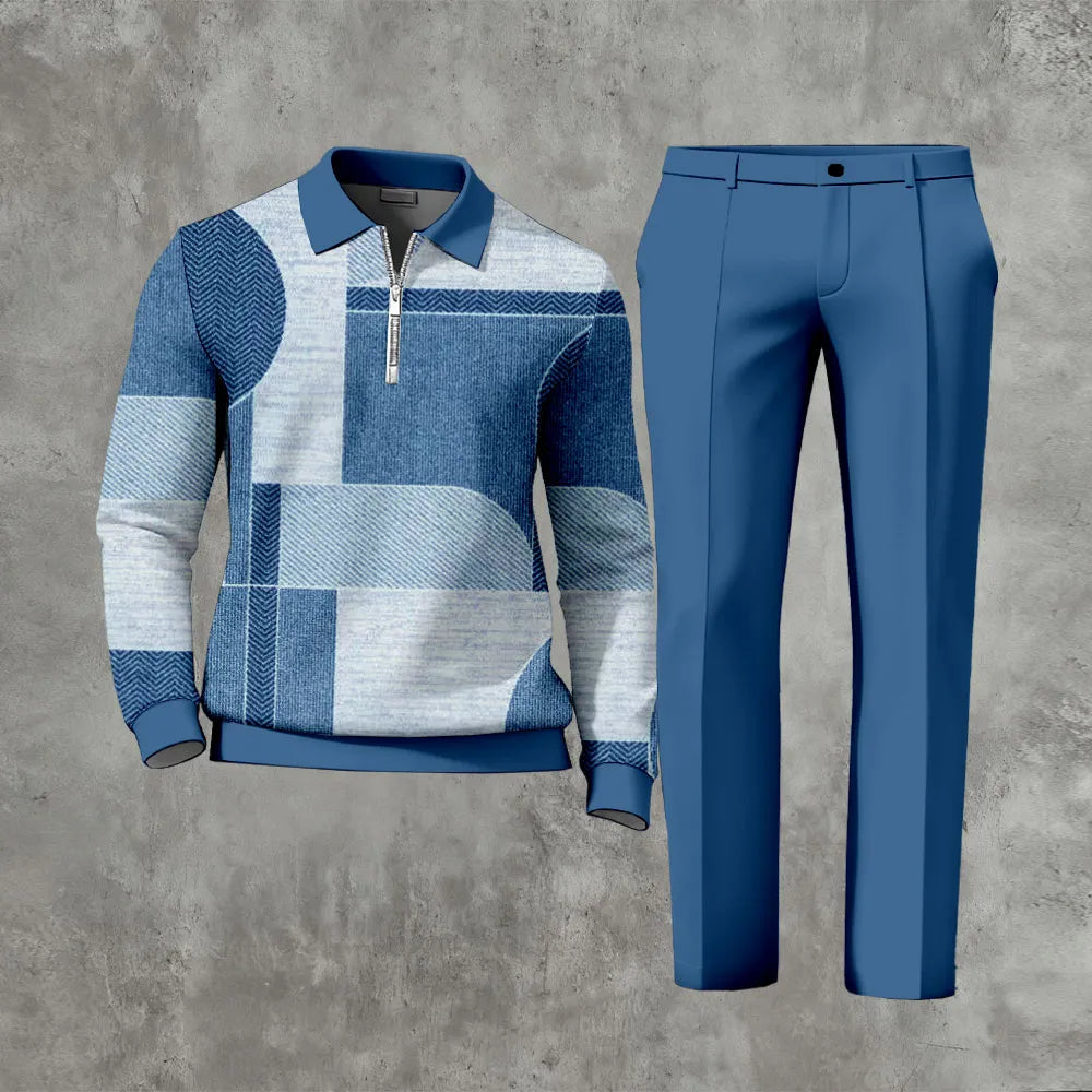 Long Sleeved Casual Quarter Zip Two-Piece Set - DUVAL