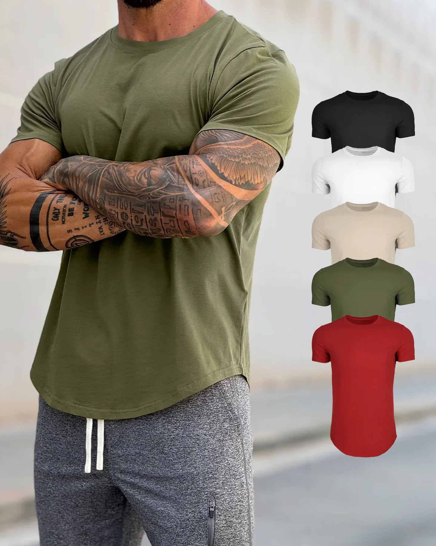 5-Pack Kore Curved Hem T-shirt Muscle Fit Crew Neck